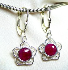 Blüten Ohrhänger 925 Silber Klappbrisur, facettierter,  echter Rubin  NEU*