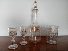  4-teiliges Likörset  Gläser Karaffe original Biedermeier Goldmalerei ca. 23 cm