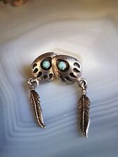 Ohrringe Silber 925 Türkise Bärentatzen Federn bear paws Navajo Indianer 34 mm