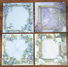 4 Bogen mit KARTENAUFLEGER + Hintergrundpapier +  BLUMEN  RAHMEN  2 + 15 x 15 cm