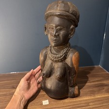 Vintage handgeschnitzte Afrikanerin Büste Statue Massivholz evtl. Ebenholz 