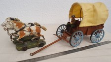 Elastolin Figuren Set Planwagen Pferde Indianer Cowboy Kutscher Blech alt