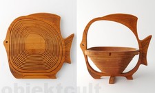 Obstkorb Doppelfunktion Korb & Untersetzer handgemacht Bambusholz faltbar Fisch