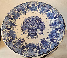 Original Delfter blau Wandteller - Porzellan-Handgemalt - Blumenmotiv - Vintage
