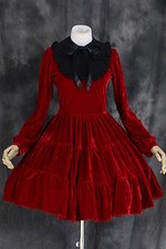 M-521 Rot Schwarz Samt Cosplay Gothic Lolita Kleid Kostüm Rokoko Edel langarm