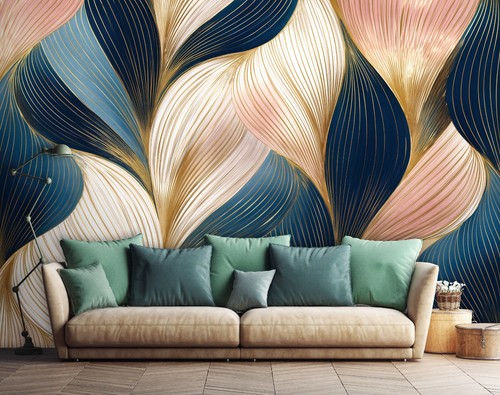 Fototapete art deco blau - deco, gold