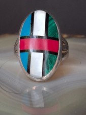 Ring Silber 925 multistone inlay Mosaik Zuni Indianer Handarbeit 9,6g 18 mm
