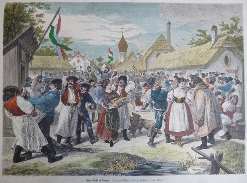 Kolorierter holzstich eine - kolorierter,