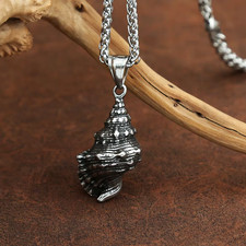 316L Edelstahl Muschel Anhänger mit Kette - Halskette Edelstahl 60 cm Geschenk