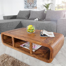 Massivholz Couchtisch CURVED 100cm natur braun Sheesham TV-Lowboard Stauraum