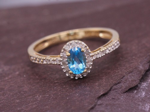 9ct gelbgold oval blautopas - 9ct,