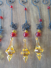 Weihnachts Deko 7 x Christbaum Anhänger Tropfen l 24 cm schwarz, orange, rot