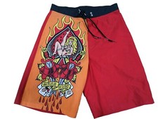 MAMBO Badeshorts Boardshorts Gr. 34 Vintage Tattoo rot orange Surf Urlaub Herren