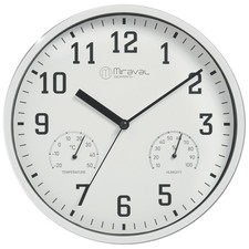 Moderne Wanduhr mit Thermometer Hygrometer Geräuschlos 250 mm Küchenuhr