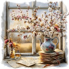 Wandbild Fenster Blütenzweig