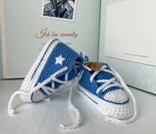 Babyschuhe Chuck Sneaker Blau Stern 10cm gestrickt gehäkelt Handarbeit Neu