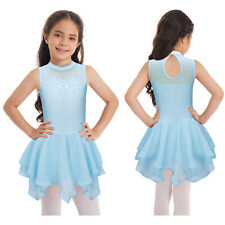 DE Kinder Mädchen Ärmelloses Tanzkleid Eislaufkleid Ballett Trikot Strass Kleid