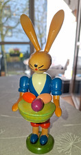 Original Vogtländische Holzkunst Handgefertigt Osterhase mit Oster Eiern 19 cm
