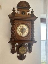 Antik Wanduhr Freischwinger Pendel FMS Friedrich Mauthe Adler Gong Holz Schlüsse