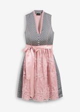 Dirndl mit bestickter Spitzen-Schürze Grau/Rosa Trachten-Oktoberfest-Kleid Neu