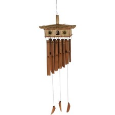Holz Windspiel Klang-Spiel Bambus 90cm Vogelhaus Klangröhren Garten Feng Shui