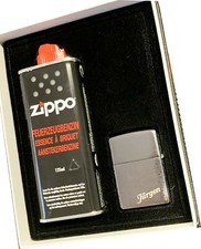 Zippo GeschenkSET mit WUNSCH DIAMANT GRAVUR Namen od. Text auf Zippo + Benzin   