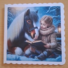 3D-Weihnachtskarte °Mädchen mit ihrem Pferd° Grusskarte Weihnachten Handarbeit