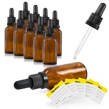 Oputec 10× 30 ml Braunglas-Pipettenflasche mit Kugel-Glaspipette & 10 Etiketten