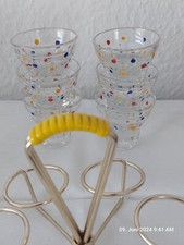 6 + 2 seltene Schnaps Gläser Pinnchen RUHRGLAS Konfetti Punkte 50er 60er Träger