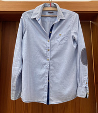 ROSSANA DIVA Bluse blau Gr. L Baumwolle Applikationen Ellenbogen, Kragen Ärmel