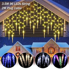 LED Lichterkette Eisregen Lichtervorhang Außen Innen Garten Weihnachtsdeko Strom