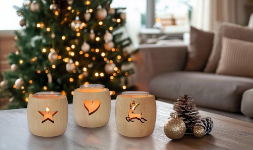 Holzdeko zirben teelichter mit - holzdeko,