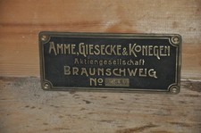 Altes Blechschild/Messing 20er J.,Amme,Giesecke&Konegen A.G. Braunschweig,Firma