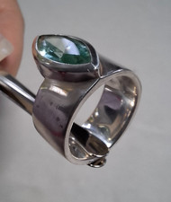 Ring Silber 925 modern massiv schwer hellgrüner Stein  Gr. 51 / 16,2 mm