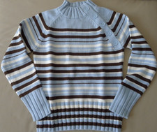 NEU - Pullover mit Stehkragen Knopfleiste in Hellblau gestreift - Gr. S (36) 