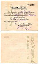 Bad Oeynhausen  1 Million Mark 15.8.1923 Eisenwerk Weserhütte, Erhaltung II