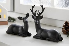 Dekofiguren Reh & Hirsch schwarz matt, 2er Set Tier Deko Figuren Skulptur