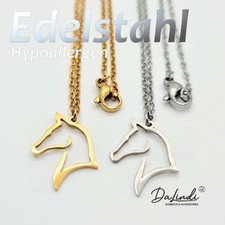 Halskette mit Pferdekopf Anhänger, Edelstahl hypoallergen, Pferd Damen Schmuck