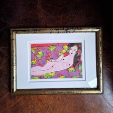 Kleiner antiker Rahmen Postkarte Passepartout Walasse Ting Akt Erotik 19 x 26 cm