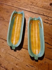 Maiskolbenteller Paar Vintage Keramik 1940/50er Handarbeit Top Zustand