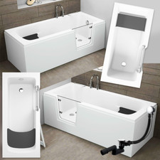 Seniorenbadewanne Rechteck Tür+Sitz 140-180 Schürze Styropor Wannenträger Ablauf