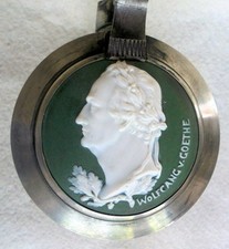 ALT Humpen Bierkrug Glaskrug u 1880 Porzellan Einlag Wolfgang v Goethe Zinn Krug