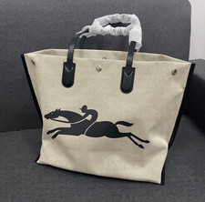 Longchamp Roseau Tote Canvas Shopping-Schultertasche, Beige, Größe L