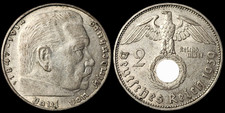 Drittes Reich 2 Reichsmark 1939 J Hindenburg Reichsadler Swastika 625er Silber