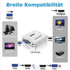 VGA auf zu HDMI PC TV HDTV FULL HD Audio Video 1080P Wandler Konverter Adapter