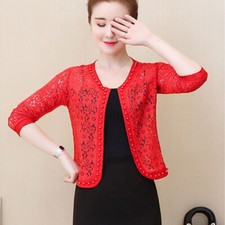 Damen Braut Blumen Spitze Strickjacke Offen Vorne Jacke Schal Bolero Gekürzt Top