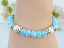 Armband Rondelle Aqua blau Strass Swarovski® Glasperlen Edelstahl 508a