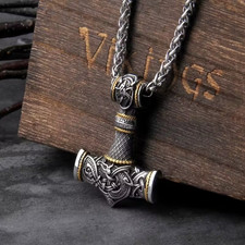 🔥 Wikinger Krieger Anhänger Thor Hammer Kette für Herren ⚔️ Mittelalter Schmuck
