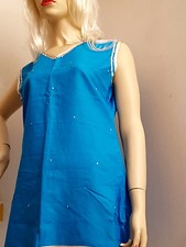 türkis Smaragd long Shirt 36 38 S Tunika bestickt Pailletten kurz Kleid TOP s142