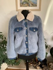 Zara Jeansjacke Kunstfell blau